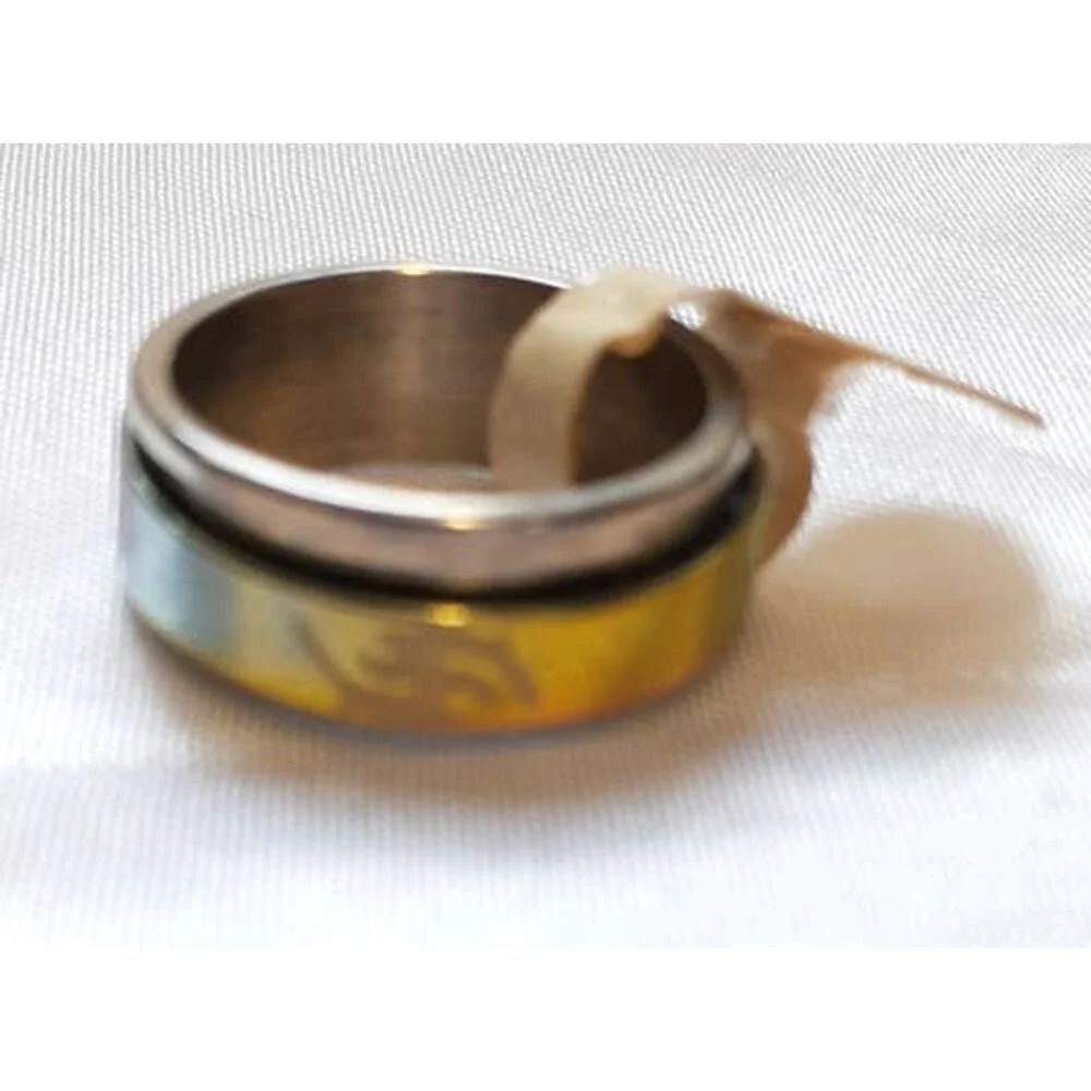 New Tag Dolphin Spinner Fidget Stress Ring Size 6‎ Rainbow Stainless Steel Band